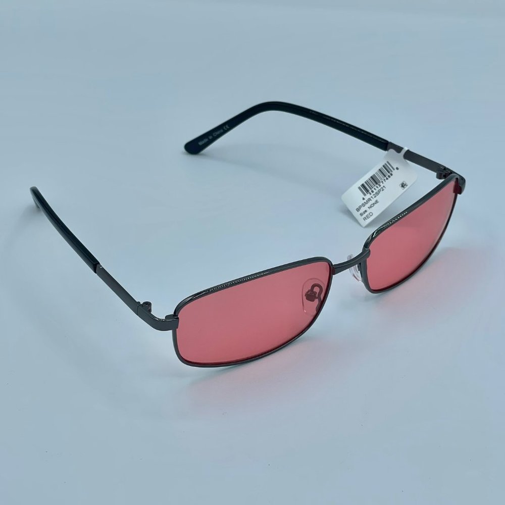 Nordstrom BP. 58mm Rectangular Wire Sunglasses - Red Lens